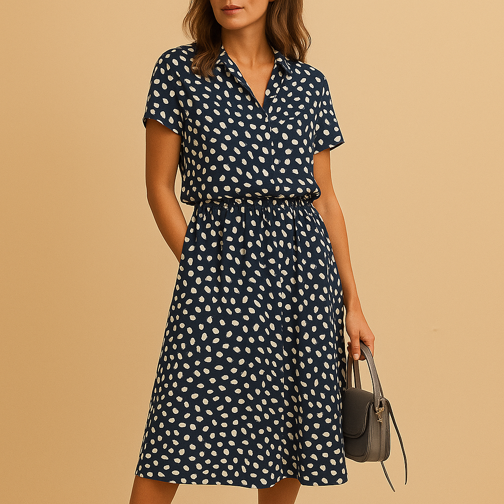 Women's Elegant Occasion Midi A-Line Summer Dresses with V-neckline and Button Details
