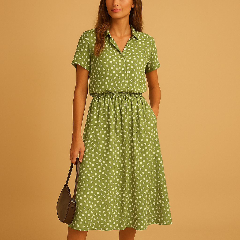 Women's Elegant Occasion Midi A-Line Summer Dresses with V-neckline and Button Details