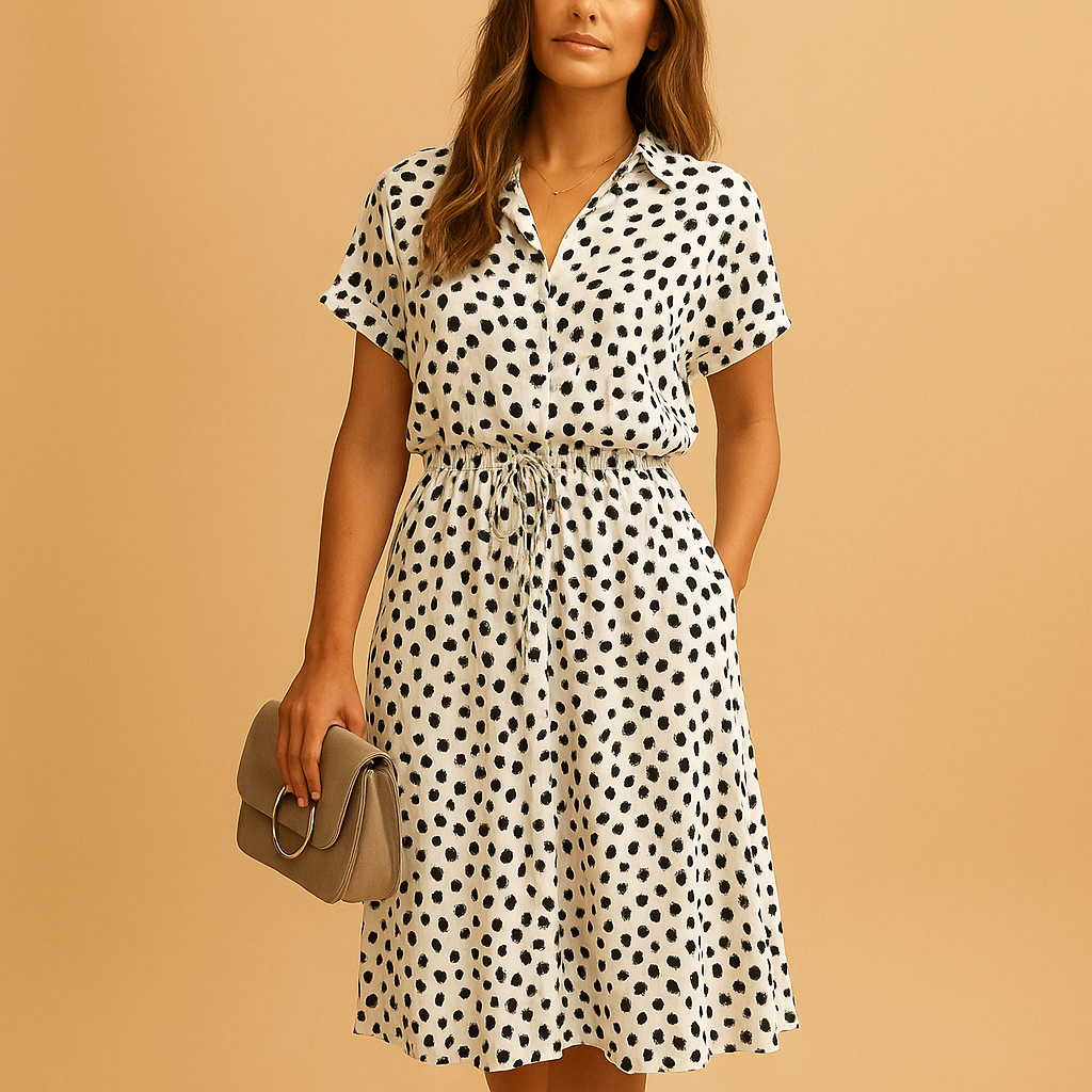 Women's Elegant Occasion Midi A-Line Summer Dresses with V-neckline and Button Details