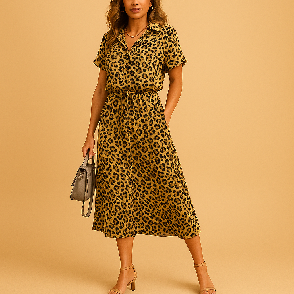 Women's Elegant Occasion Midi A-Line Summer Dresses with V-neckline and Button Details