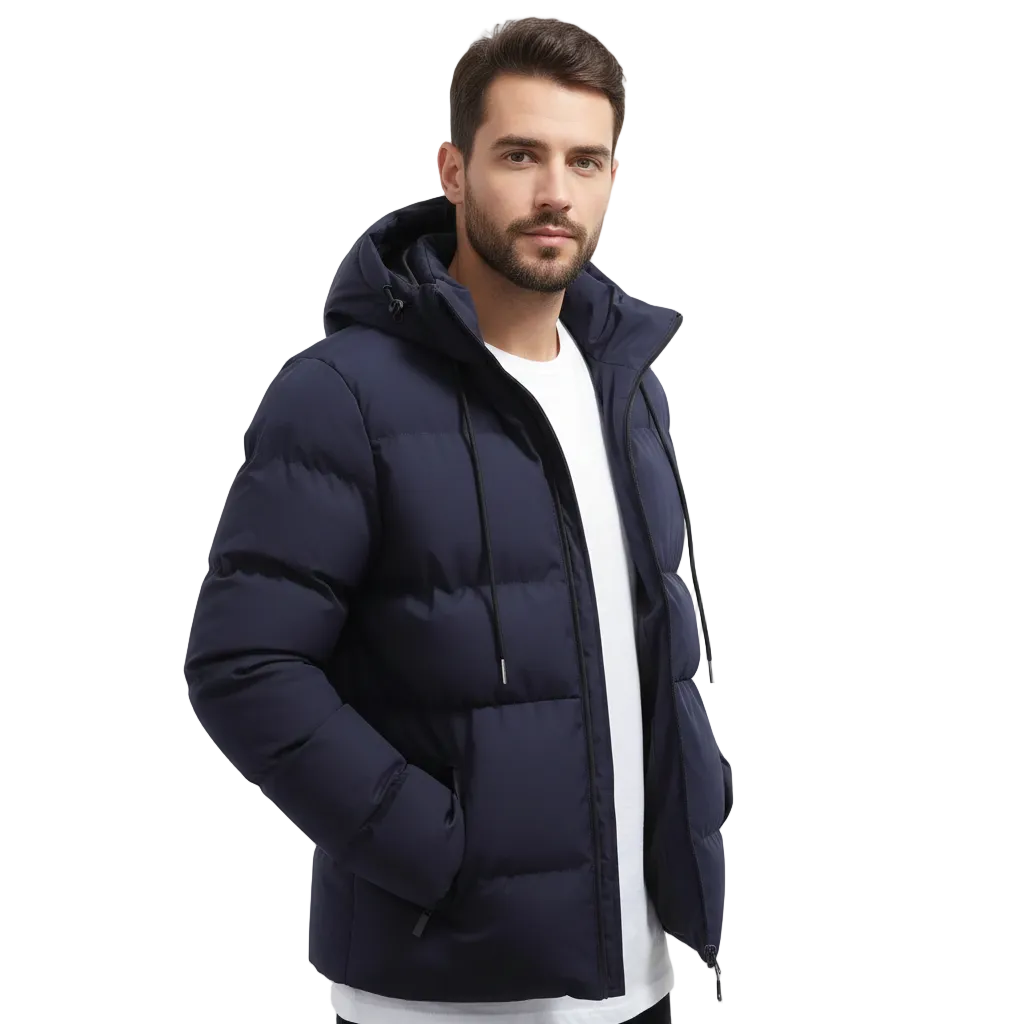 Men's Water-Resistant Hood Winter Quilted Parka Jacket