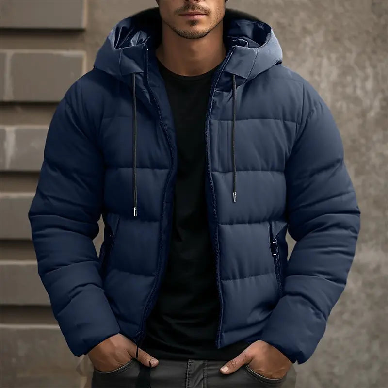 Men's Insulated Puffer Jacket with Full-zipper Front and Pockets