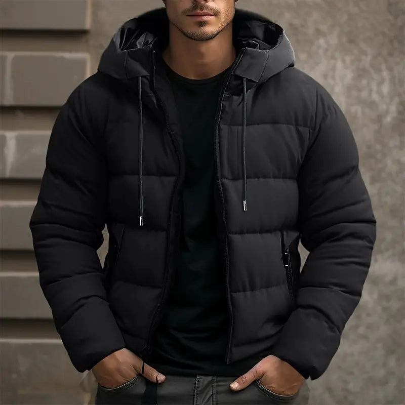 Men's Insulated Puffer Jacket with Full-zipper Front and Pockets