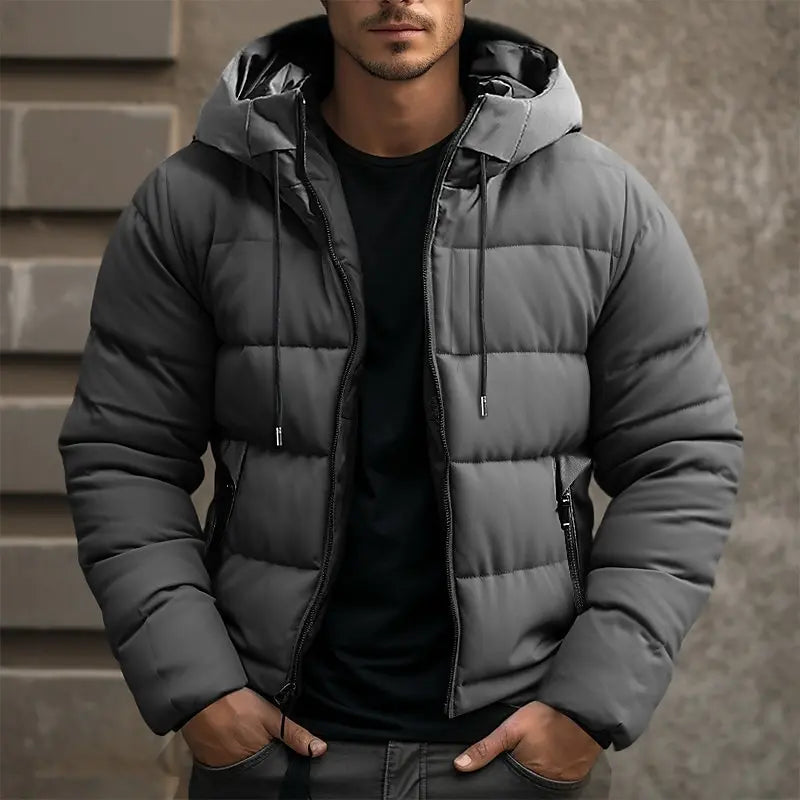 Men's Insulated Puffer Jacket with Full-zipper Front and Pockets