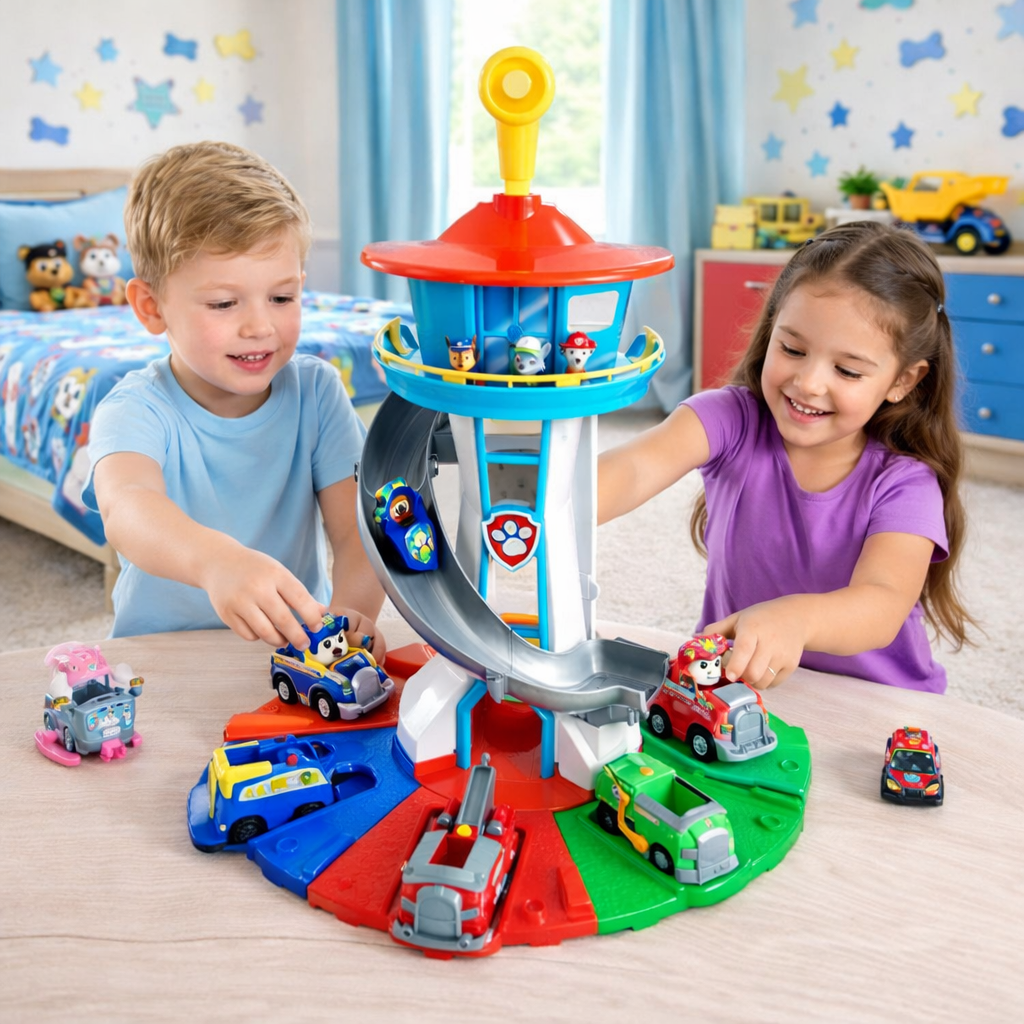 Kids Car Playset Slide Tower Ramp Track Toy Vehicles - Image 2