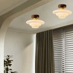 Scandinavian Walnut Wood Glass Flush Mount Ceiling Lamp E27 - Image 2