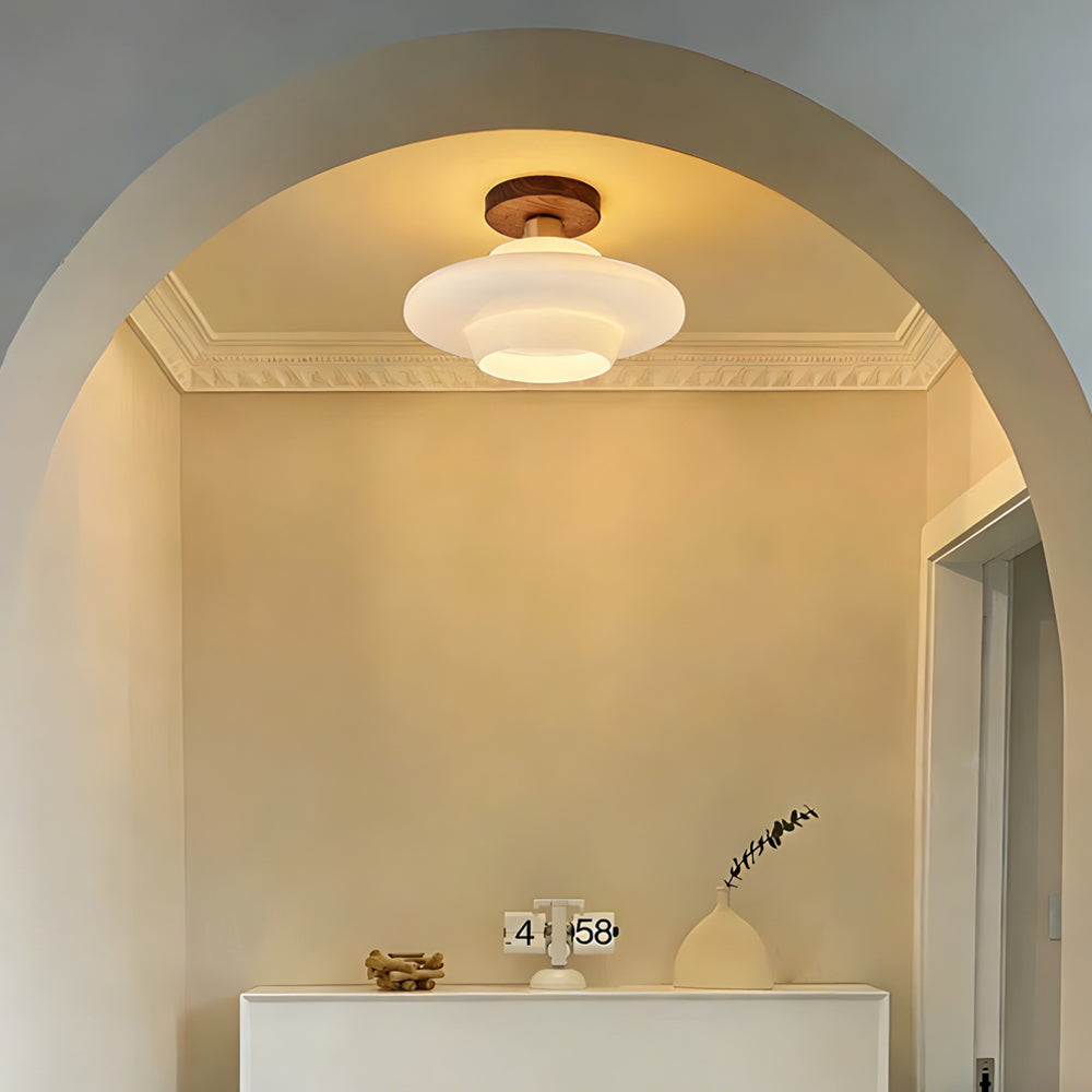 Scandinavian Walnut Wood Glass Flush Mount Ceiling Lamp E27 - Image 15