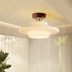 Scandinavian Walnut Wood Glass Flush Mount Ceiling Lamp E27 - Image 14