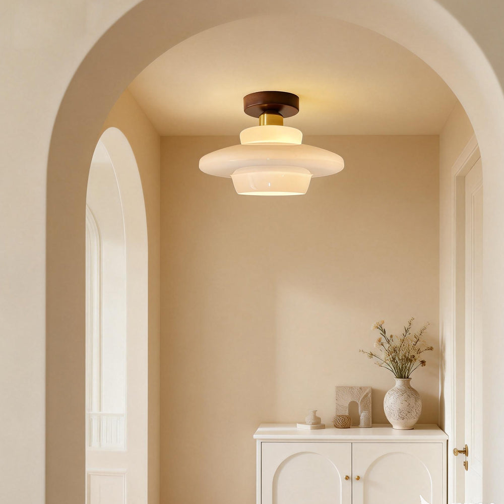 Scandinavian Walnut Wood Glass Flush Mount Ceiling Lamp E27 - Image 17