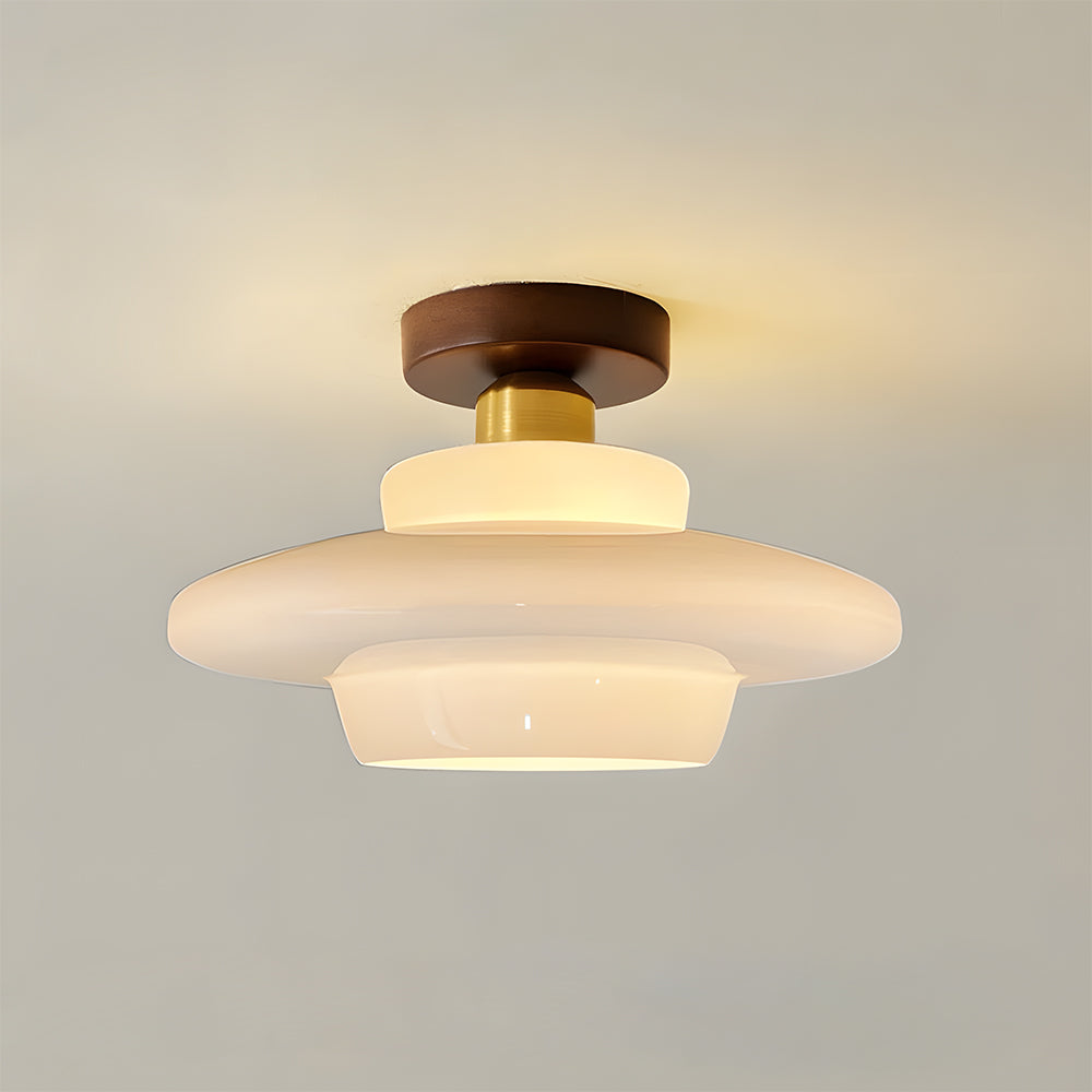 Scandinavian Walnut Wood Glass Flush Mount Ceiling Lamp E27 - Image 12