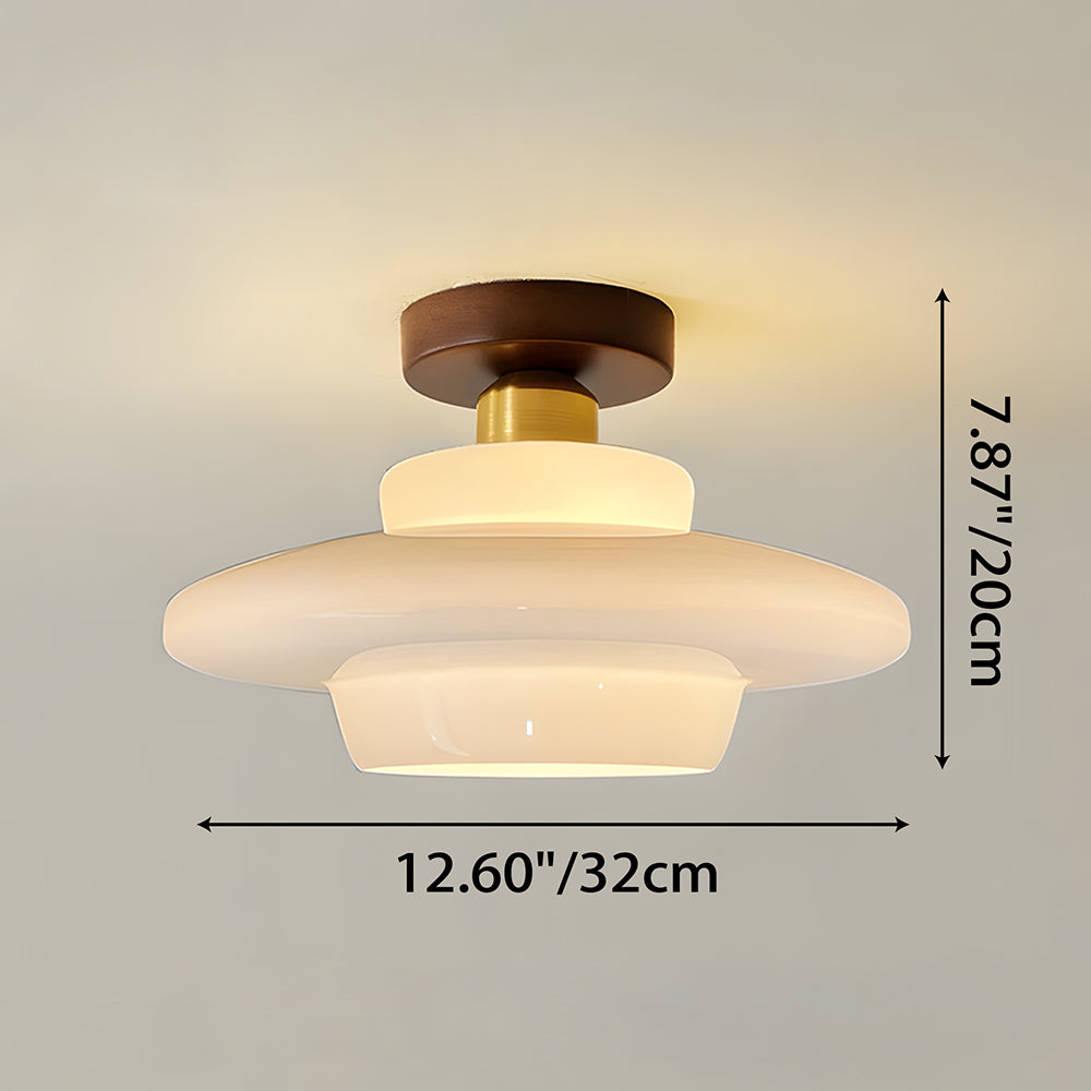 Scandinavian Walnut Wood Glass Flush Mount Ceiling Lamp E27 - Image 13