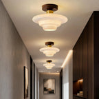 Scandinavian Walnut Wood Glass Flush Mount Ceiling Lamp E27 - Image 3