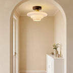 Scandinavian Walnut Wood Glass Flush Mount Ceiling Lamp E27 - Image 4