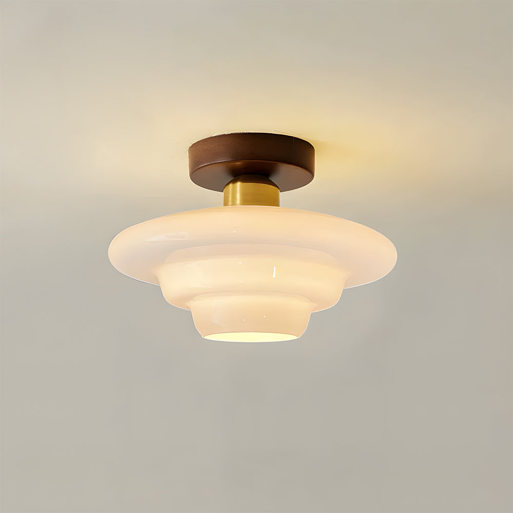 Scandinavian Walnut Wood Glass Flush Mount Ceiling Lamp E27