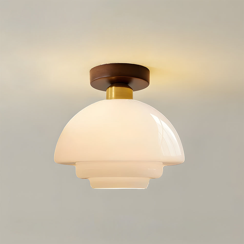 Scandinavian Walnut Wood Glass Flush Mount Ceiling Lamp E27 - Image 8