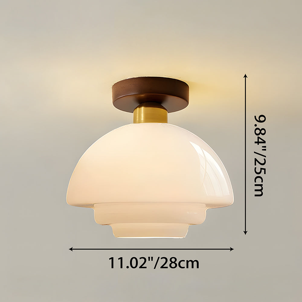 Scandinavian Walnut Wood Glass Flush Mount Ceiling Lamp E27 - Image 11