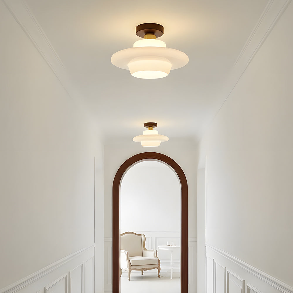 Scandinavian Walnut Wood Glass Flush Mount Ceiling Lamp E27 - Image 18