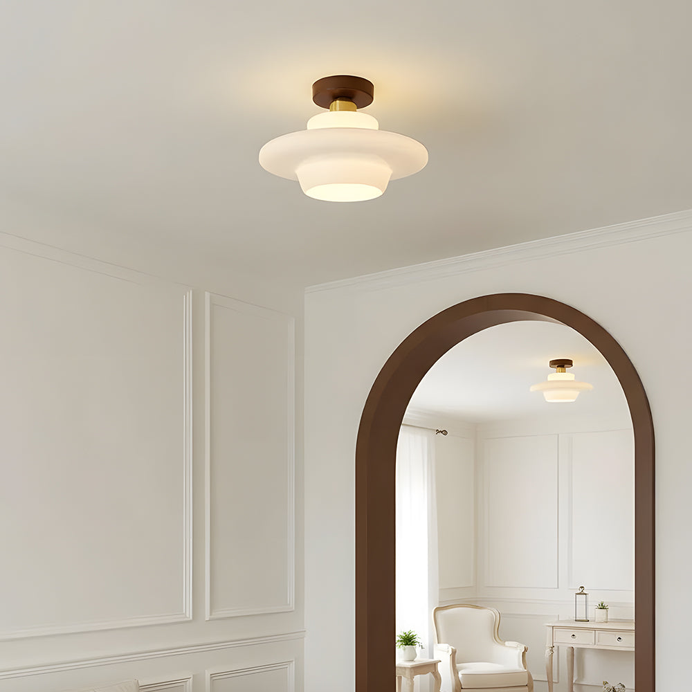 Scandinavian Walnut Wood Glass Flush Mount Ceiling Lamp E27 - Image 19