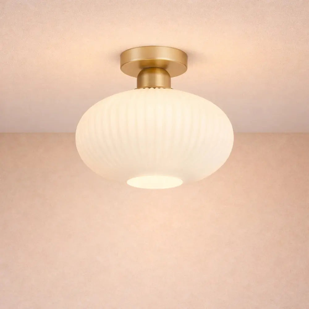 Aureline – LED Ceiling Light Pleated Glass Gold Finish - Image 3