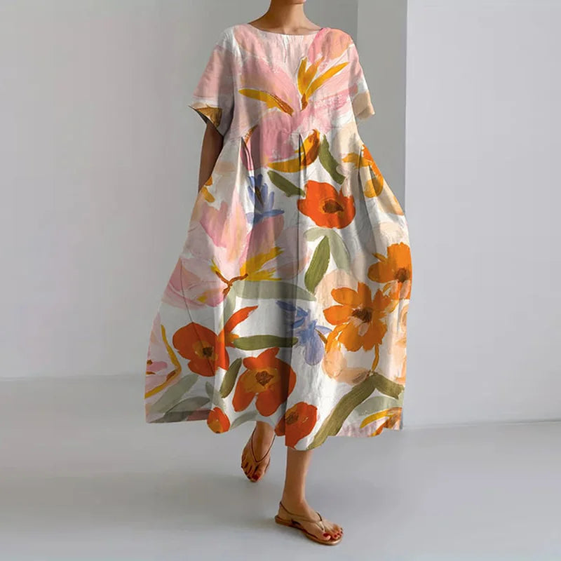 Robes d'été légères en tissu aquarelle floral pour détente femme
