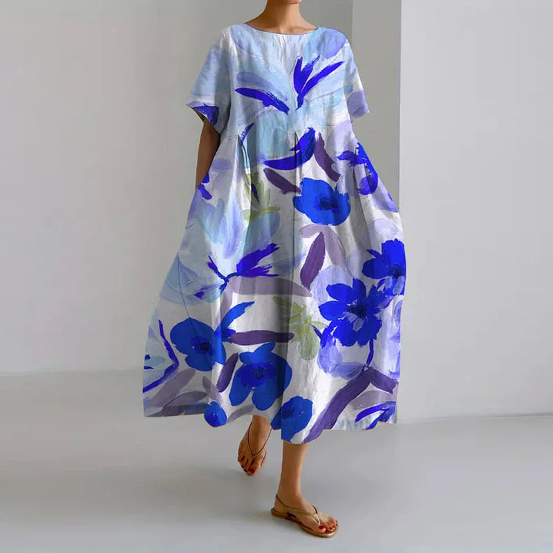 Women’s Breezy Soft Watercolor Floral Lounge Wear Summer Dresses