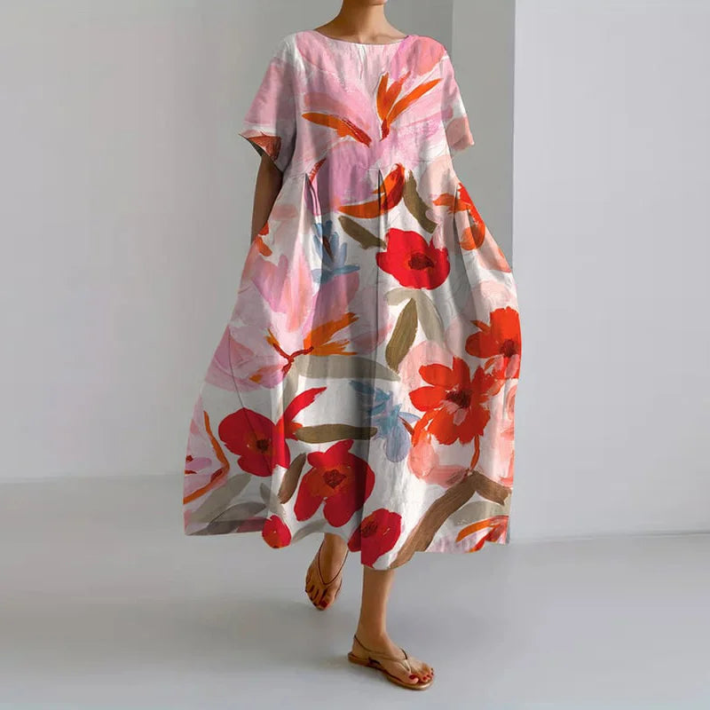 Women’s Breezy Soft Watercolor Floral Lounge Wear Summer Dresses