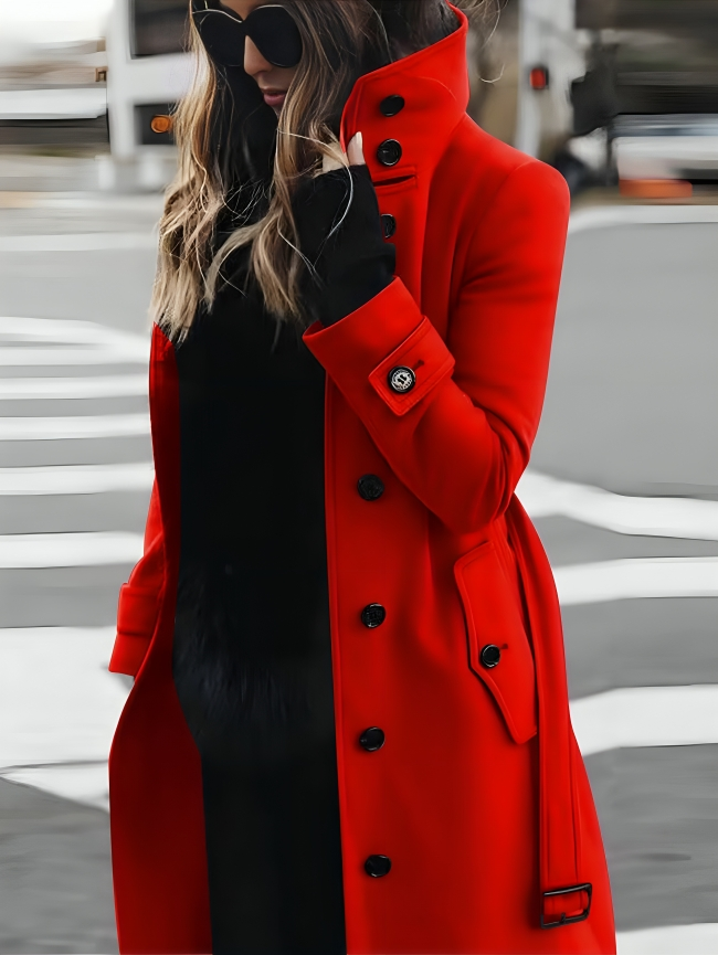 Women's Timeless Sophisticated Sleek High Collar Long Coat