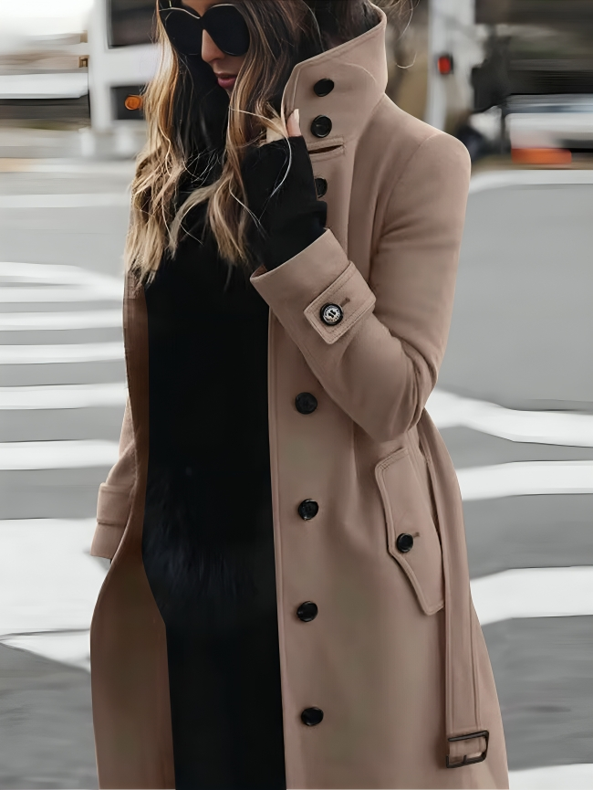 Women's Timeless Sophisticated Sleek High Collar Long Coat