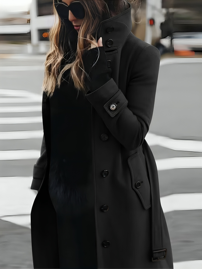 Women's Timeless Sophisticated Sleek High Collar Long Coat