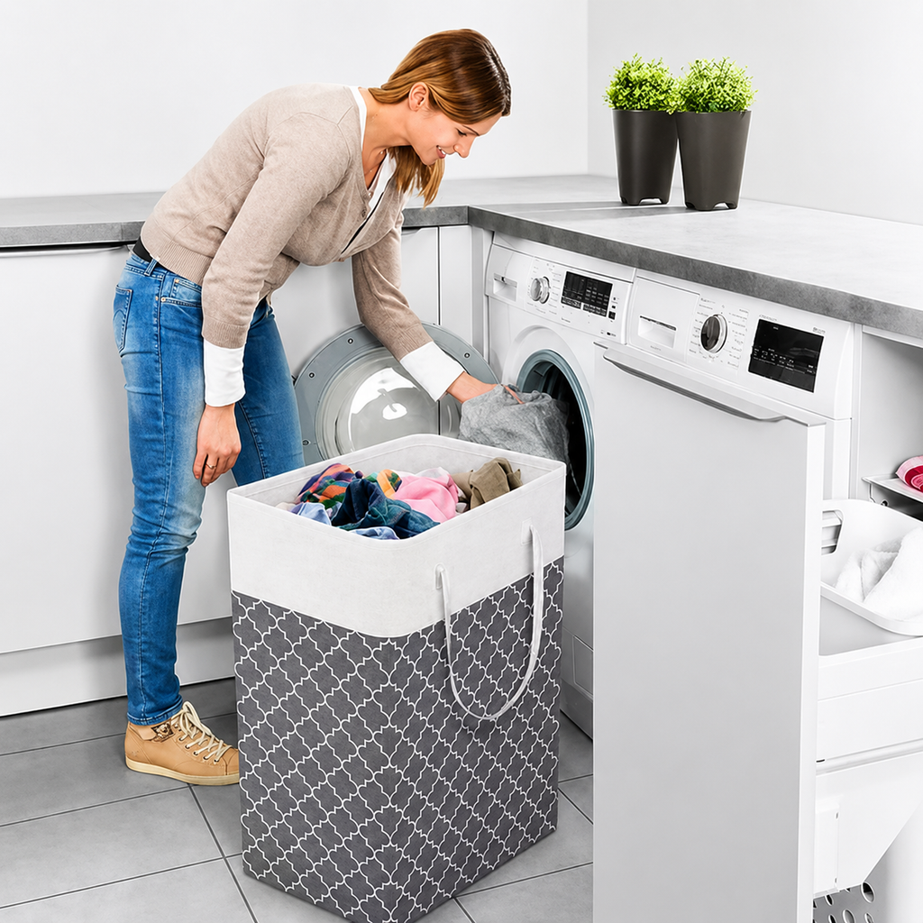 Lauva | 75L Waterproof Laundry Basket | Foldable Fabric Clothes Hamper with Handles - Image 2
