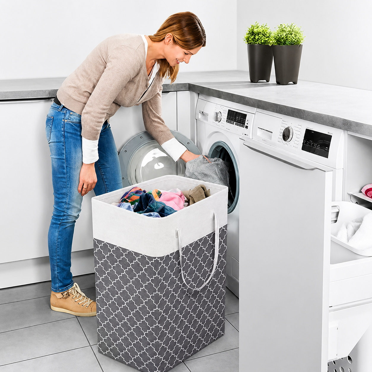 Lauva | 75L Waterproof Laundry Basket | Foldable Fabric Clothes Hamper with Handles - Image 2