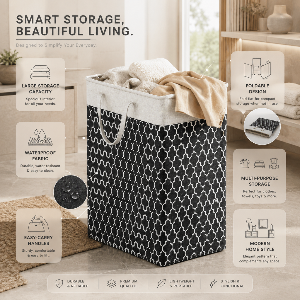 Lauva | 75L Waterproof Laundry Basket | Foldable Fabric Clothes Hamper with Handles - Image 3