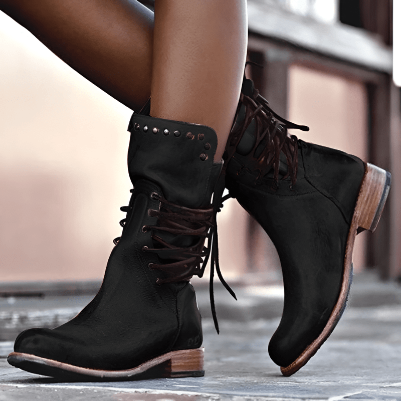 Women’s Fashion Studded Lace-Up Retro Style Boots