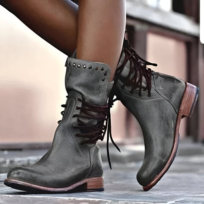 Women’s Fashion Studded Lace-Up Retro Style Boots