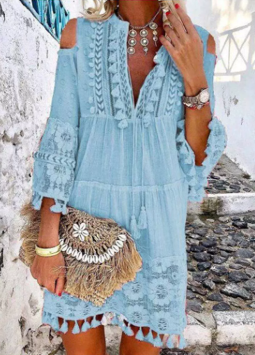 Women's Bohemian Tasseled Fringe Embroidered Mini Dress