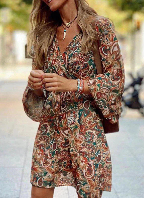Women's Bohemian Soft Drape Flowing Wrap Mini Dress