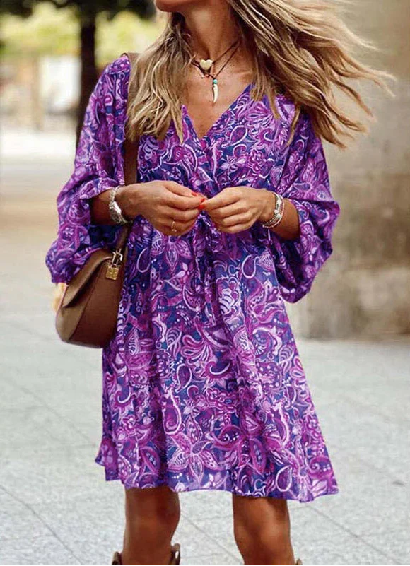 Women's Bohemian Soft Drape Flowing Wrap Mini Dress
