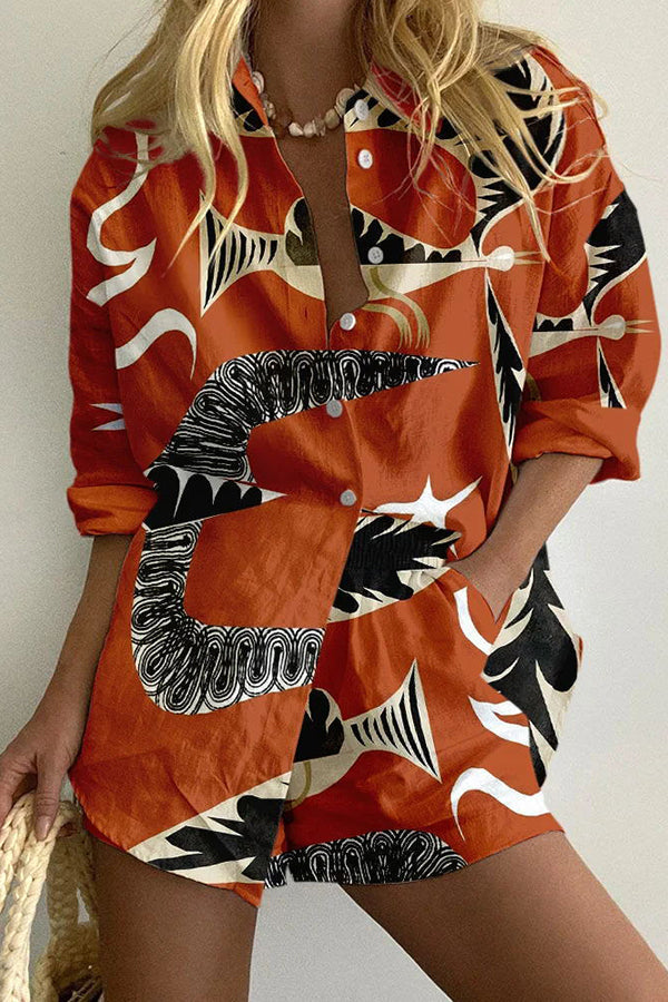 Women's Summer Boho Rhythm Printed Shirt Set for Everyday Style