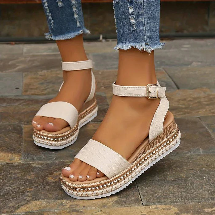 Women's Open-Toe Elevated Platform Sandals with Ankle Strap