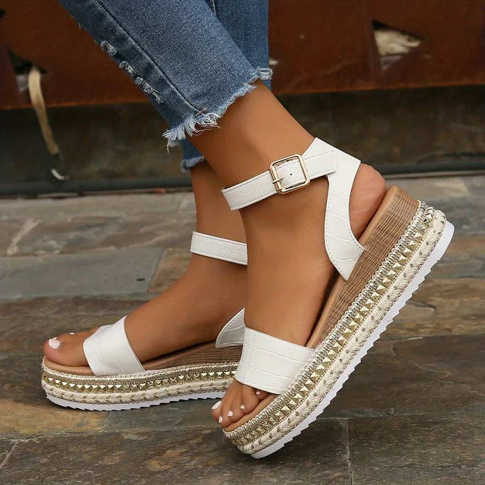 Women's Open-Toe Elevated Platform Sandals with Ankle Strap