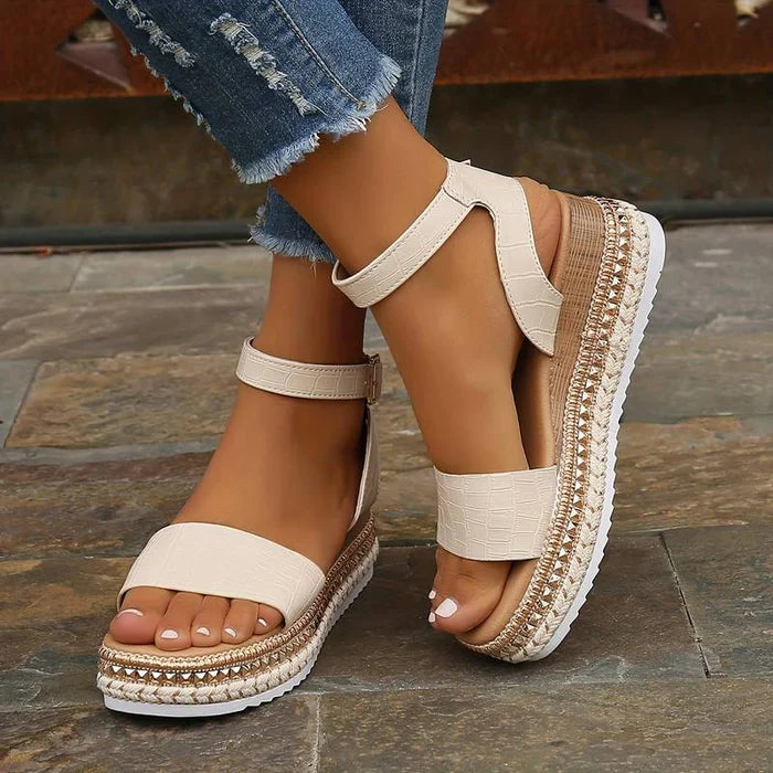 Women's Open-Toe Elevated Platform Sandals with Ankle Strap