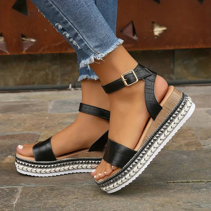 Women's Open-Toe Elevated Platform Sandals with Ankle Strap