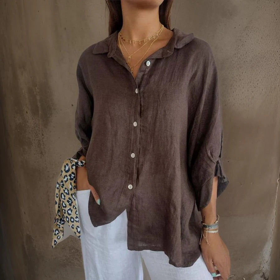 Women's Casual Short-Sleeve Button Shirt with Adjustable Cuffs