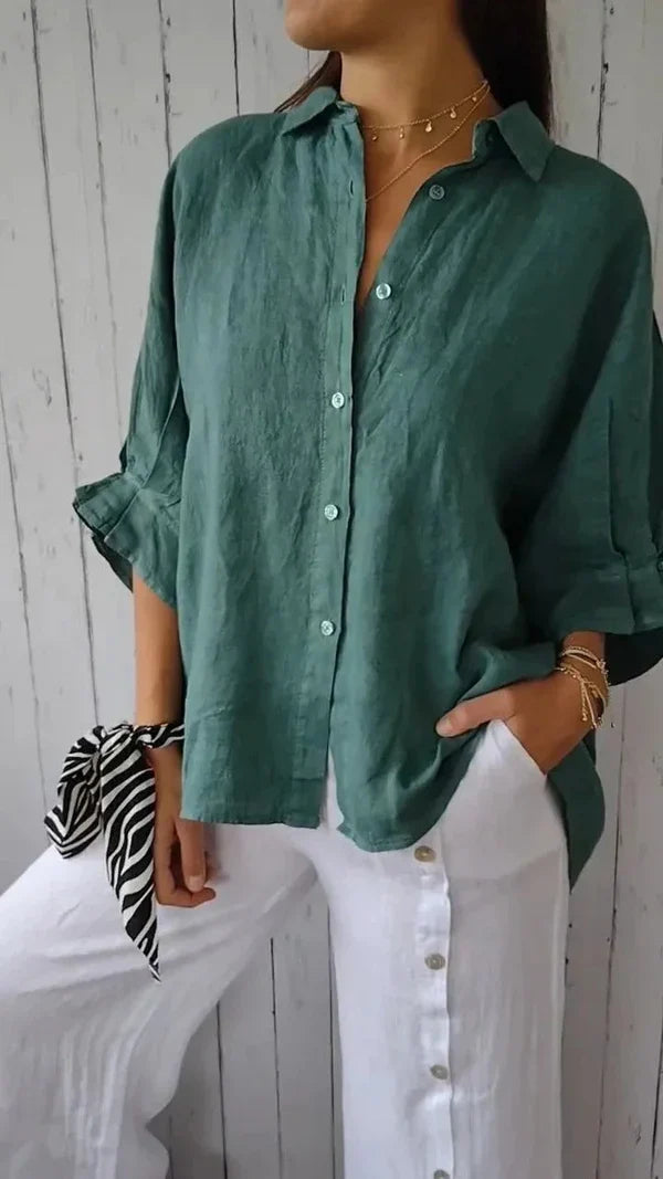 Women's Casual Short-Sleeve Button Shirt with Adjustable Cuffs