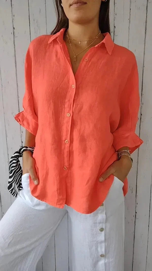 Women's Casual Short-Sleeve Button Shirt with Adjustable Cuffs