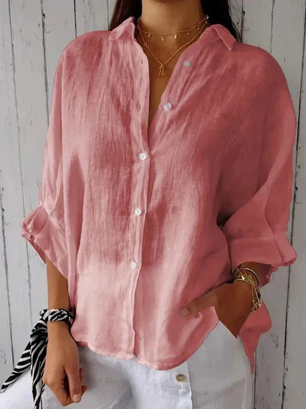 Women's Casual Short-Sleeve Button Shirt with Adjustable Cuffs
