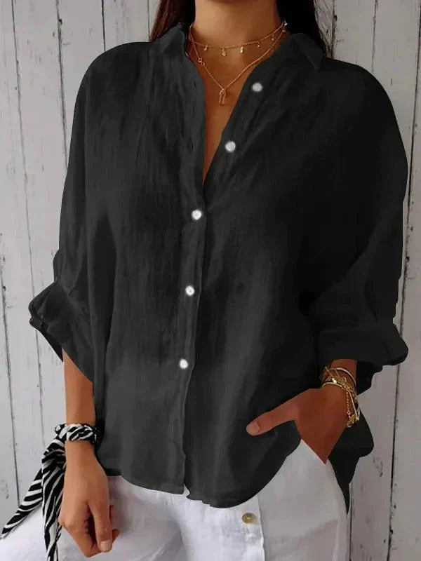 Women's Casual Short-Sleeve Button Shirt with Adjustable Cuffs