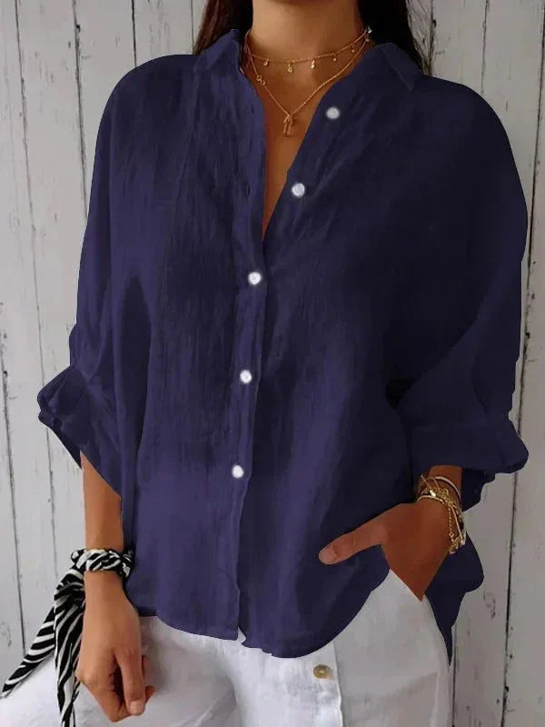 Women's Casual Short-Sleeve Button Shirt with Adjustable Cuffs