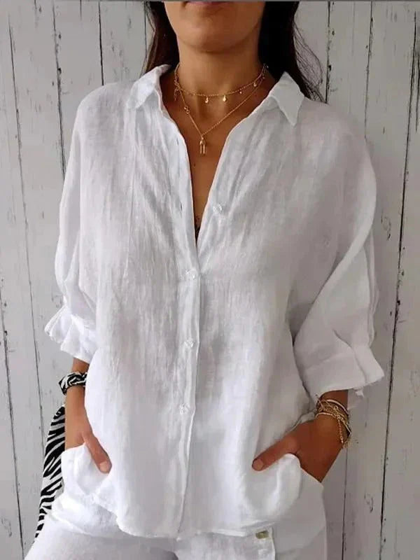 Women's Casual Short-Sleeve Button Shirt with Adjustable Cuffs