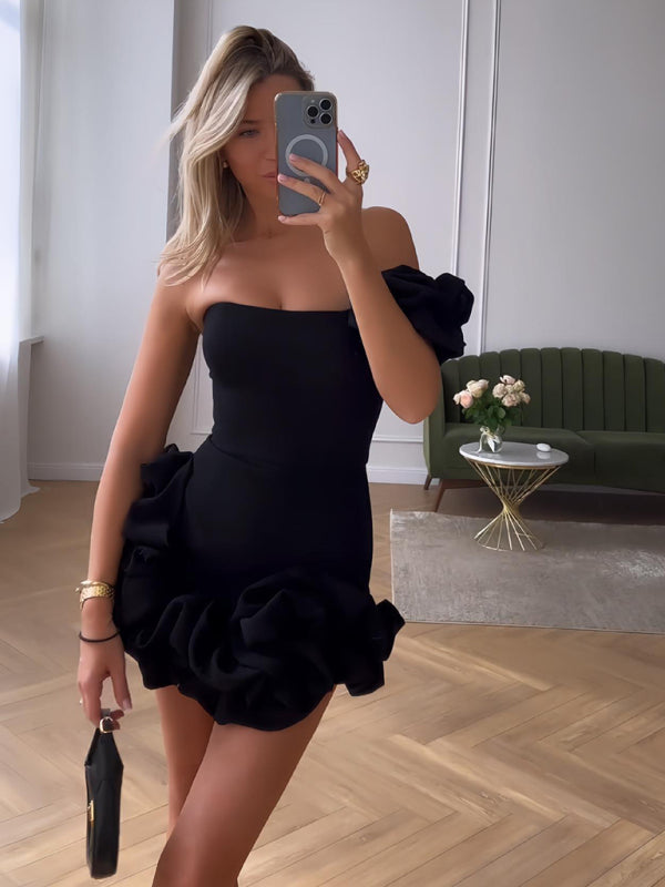Women's Chic Party Layered Evening Mini Dress with Delicate Ruffle